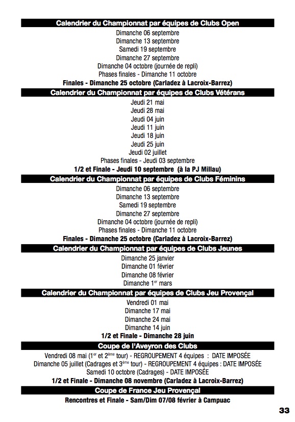 Calendrier Championnats 1
